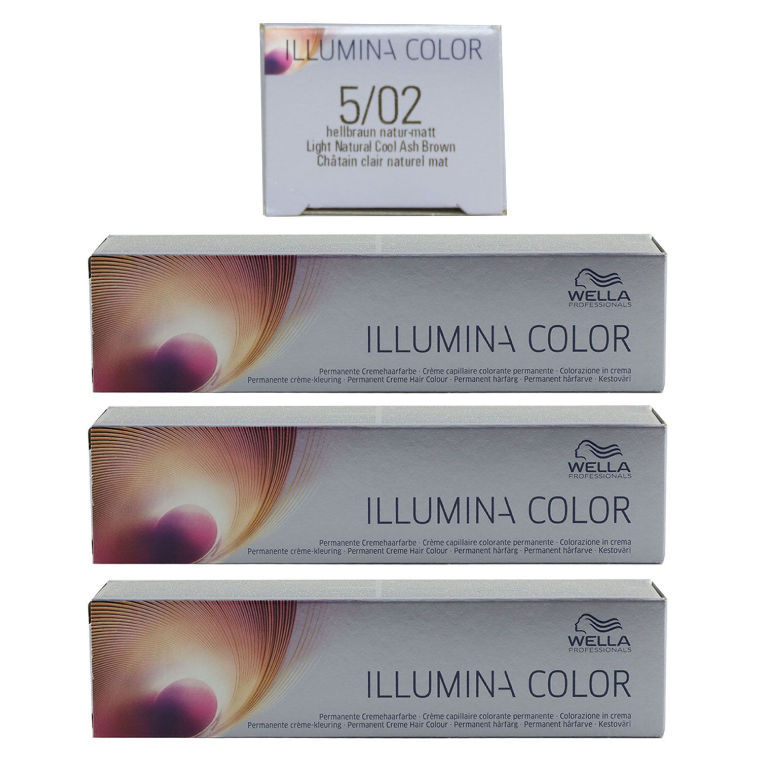 Wella Illumina 3 x 60 ml 5/02 hellbraun natur matt Set