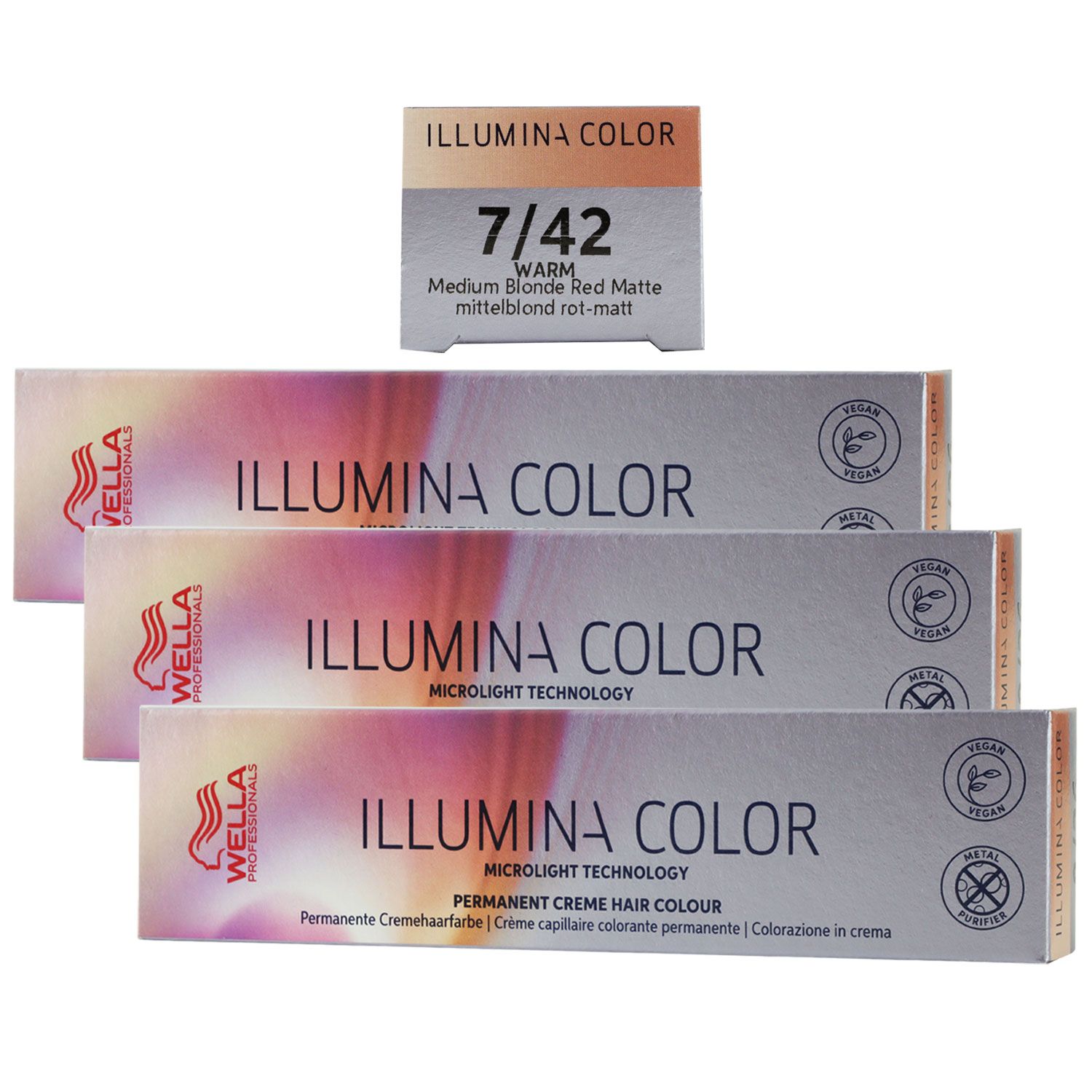 Wella Illumina 3 x 60 ml 7/42 mittelblond rot matt Set