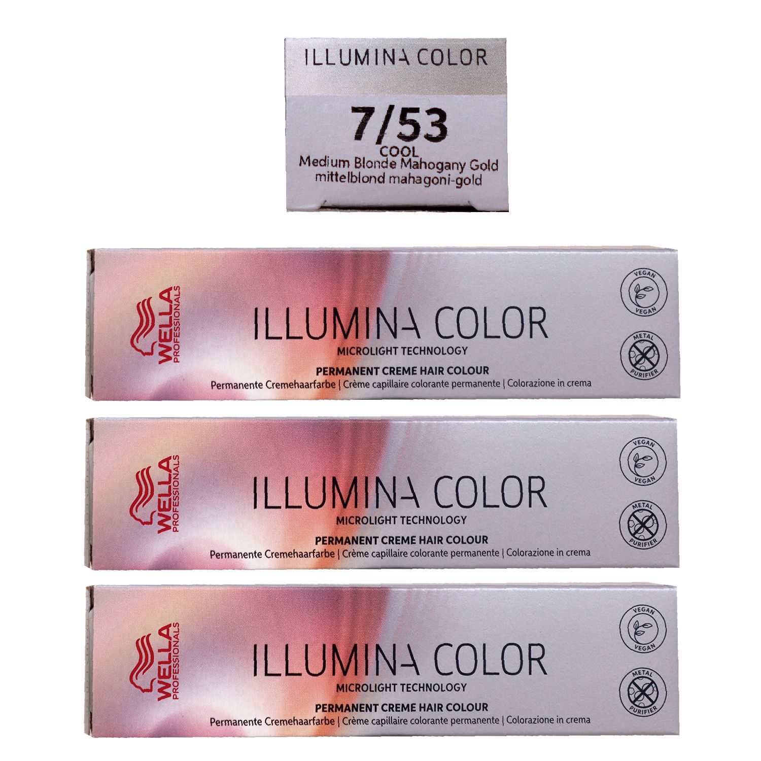 Wella Illumina 3 x 60 ml 7/53 mittelblond mahagoni gold Set