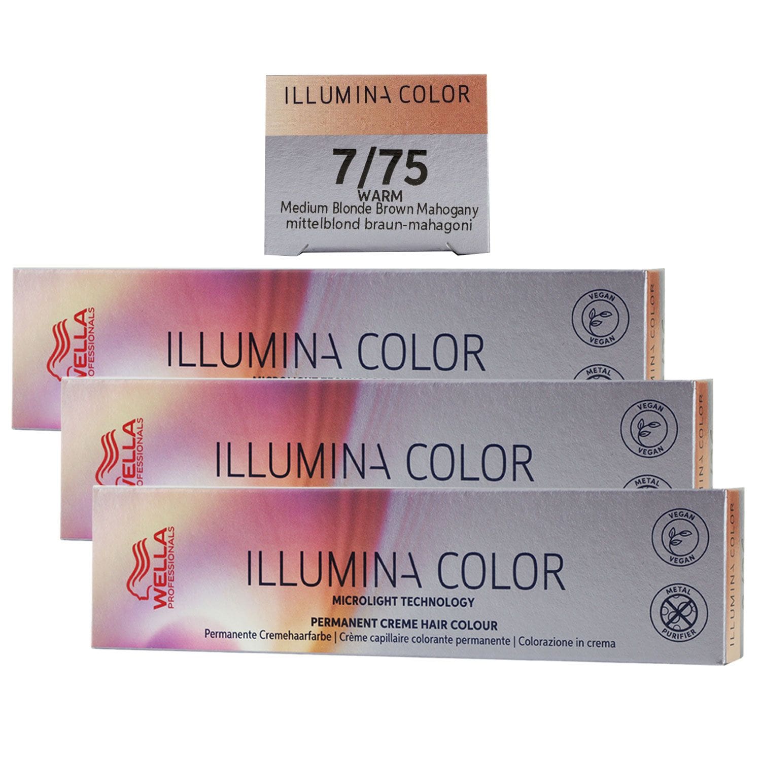 Wella Illumina 3 x 60 ml 7/75 mittelblond braun mahagoni Set
