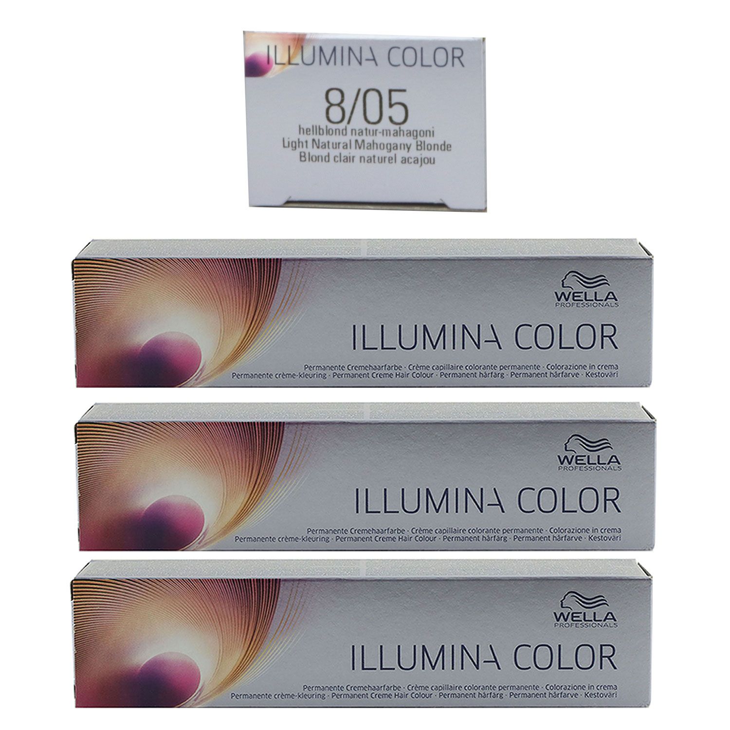 Wella Illumina 3 x 60 ml 8/05 hellblond natur mahagoni Set