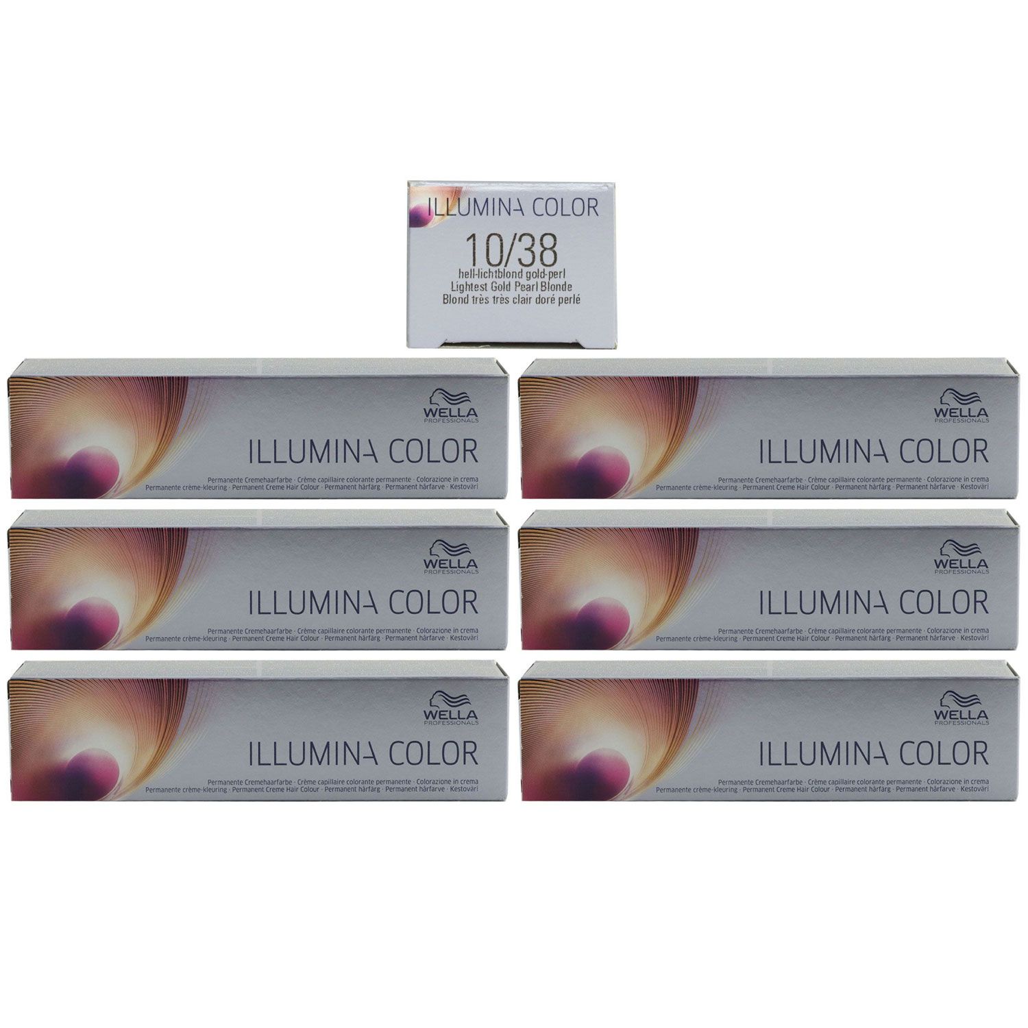 Wella Illumina 6 x 60 ml 10/38 hell lichtblond gold perl Set