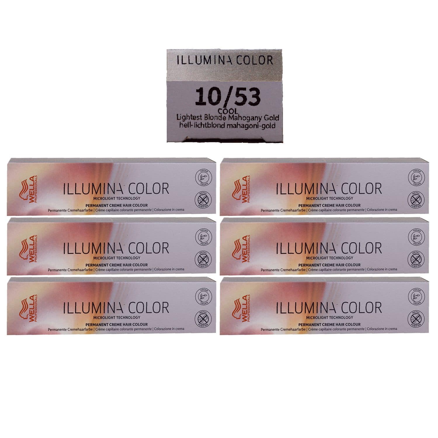 Wella Illumina 6 x 60 ml 10/53 hell lichtblond mahagoni gold permanente Cremehaarfarbe Set