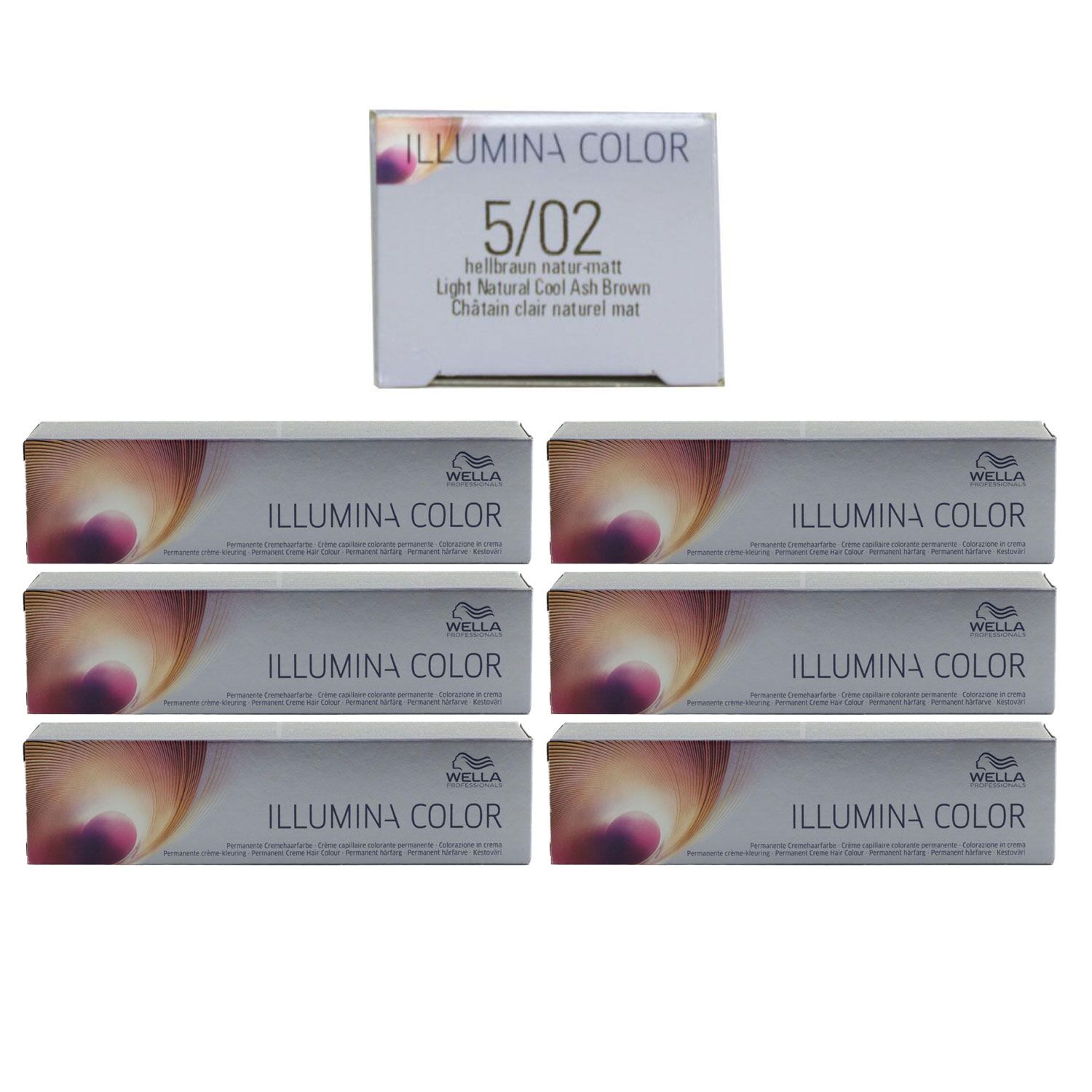 Wella Illumina 6 x 60 ml 5/02 hellbraun natur matt Set