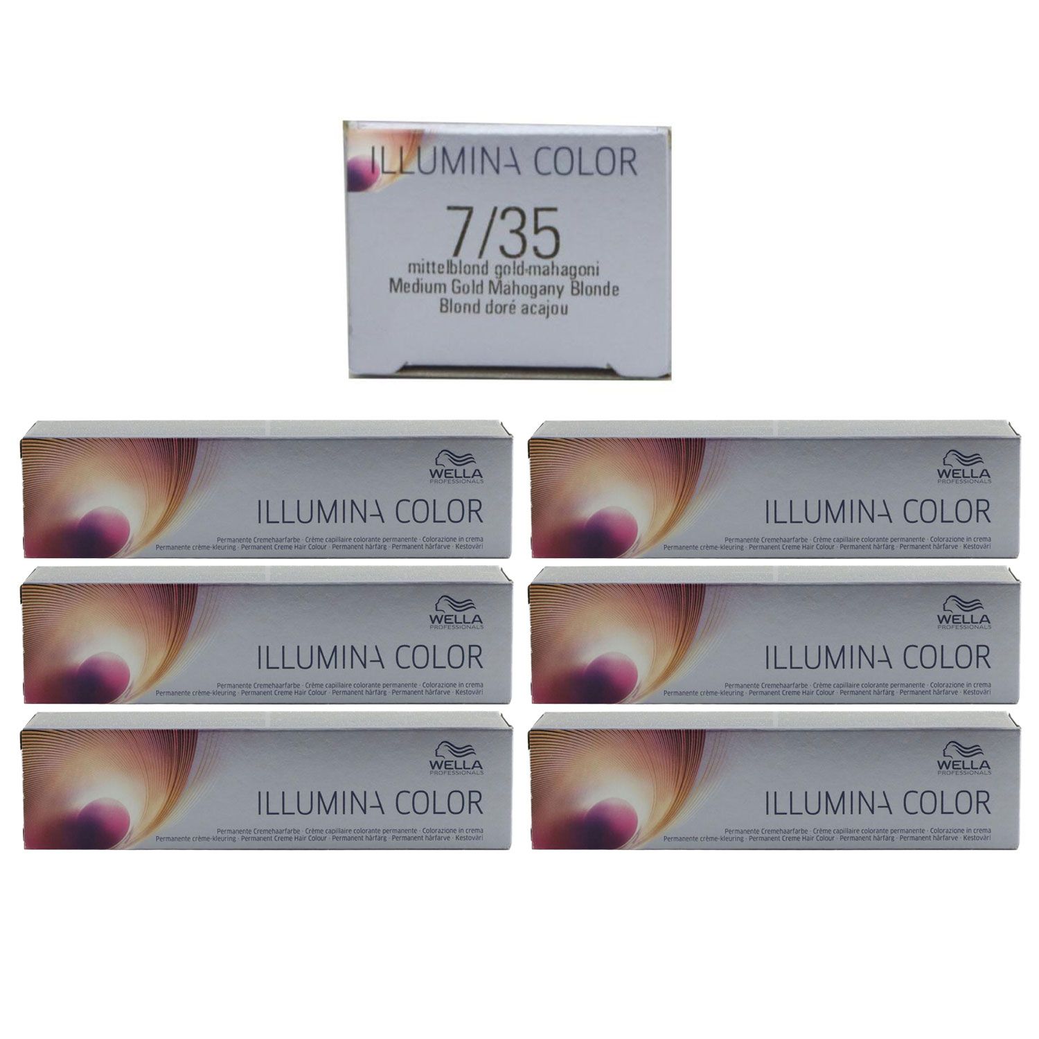 Wella Illumina 6 x 60 ml 7/35 mittelblond gold mahagoni Set