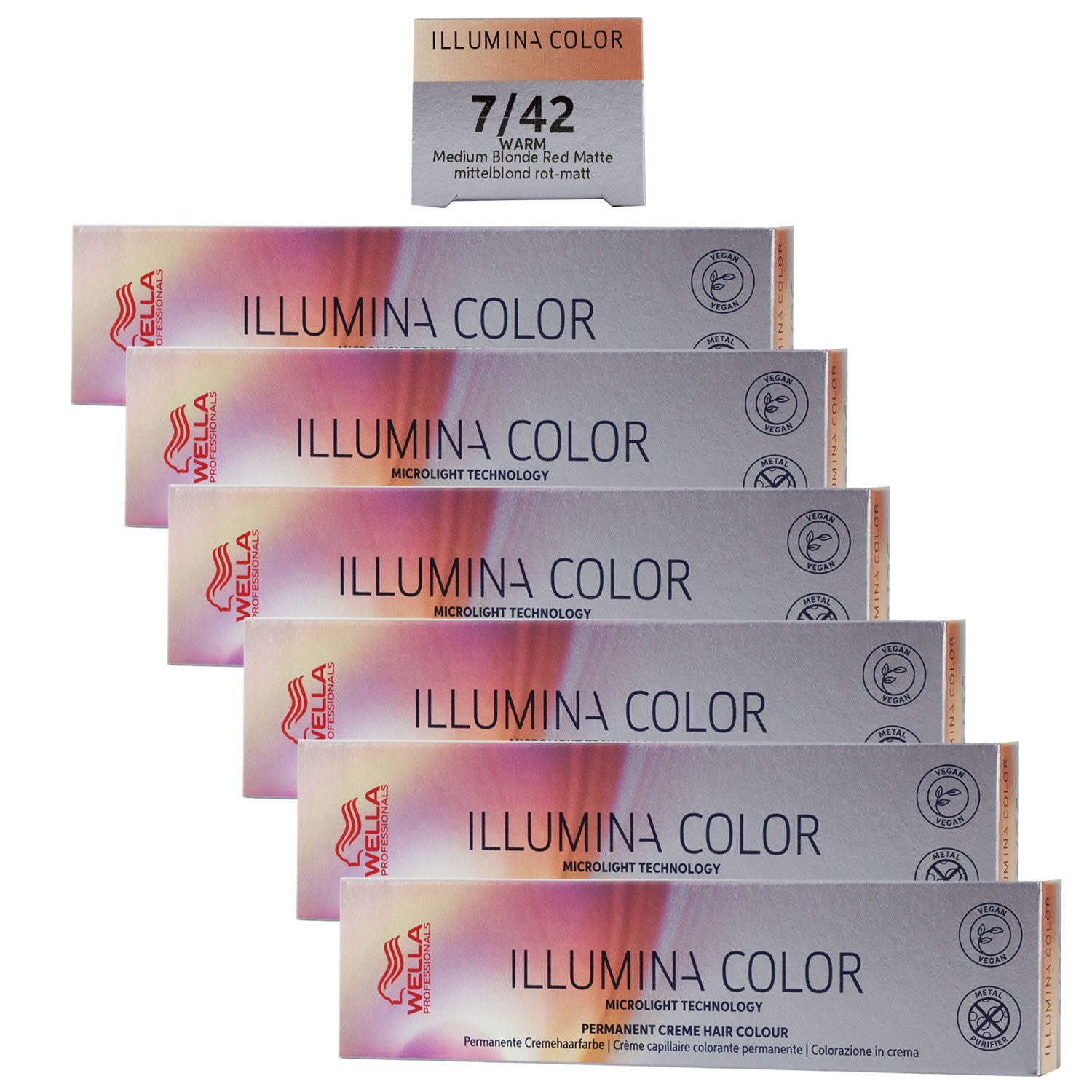 Wella Illumina 6 x 60 ml 7/42 mittelblond rot matt Set