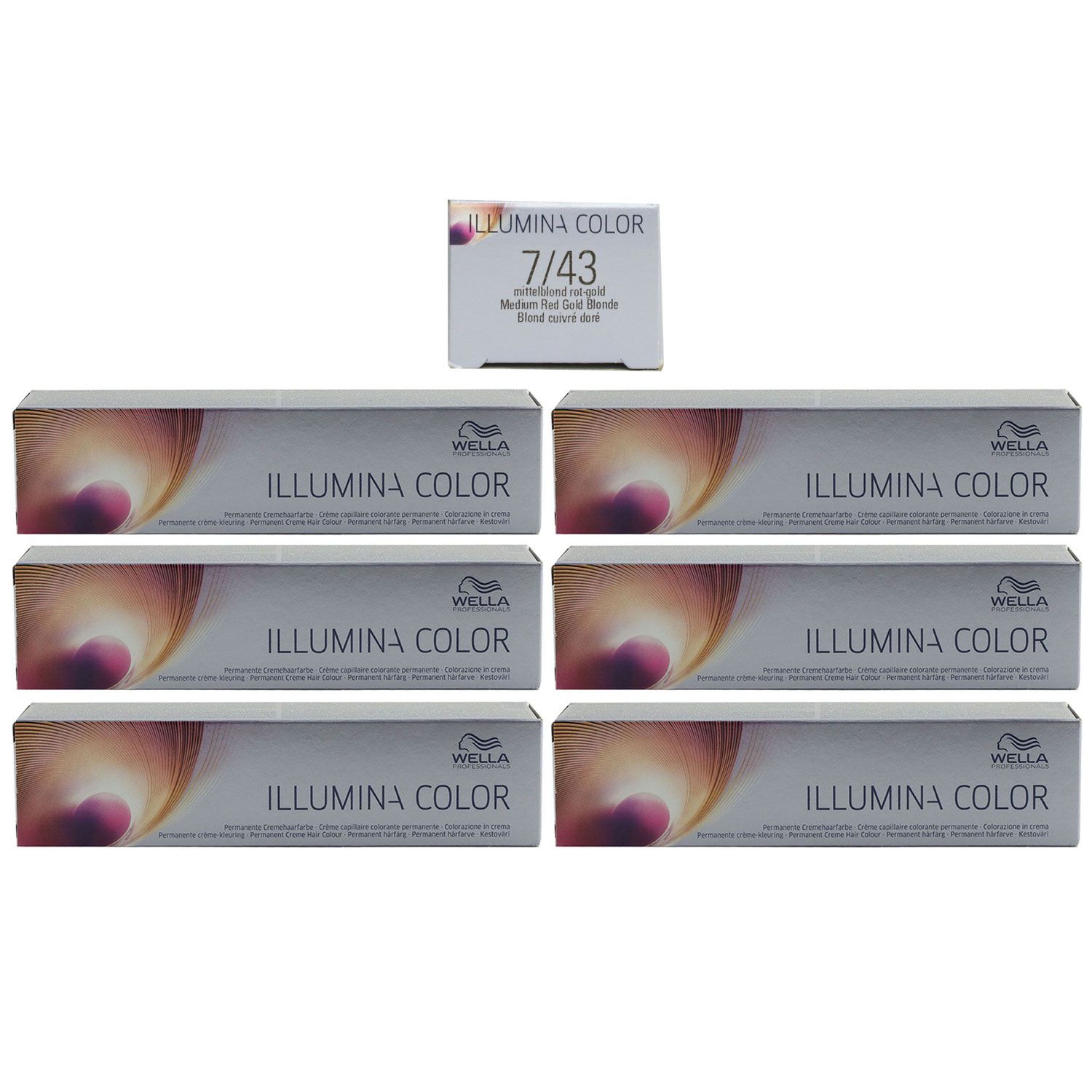 Wella Illumina 6 x 60 ml 7/43 mittelblond rot gold Set