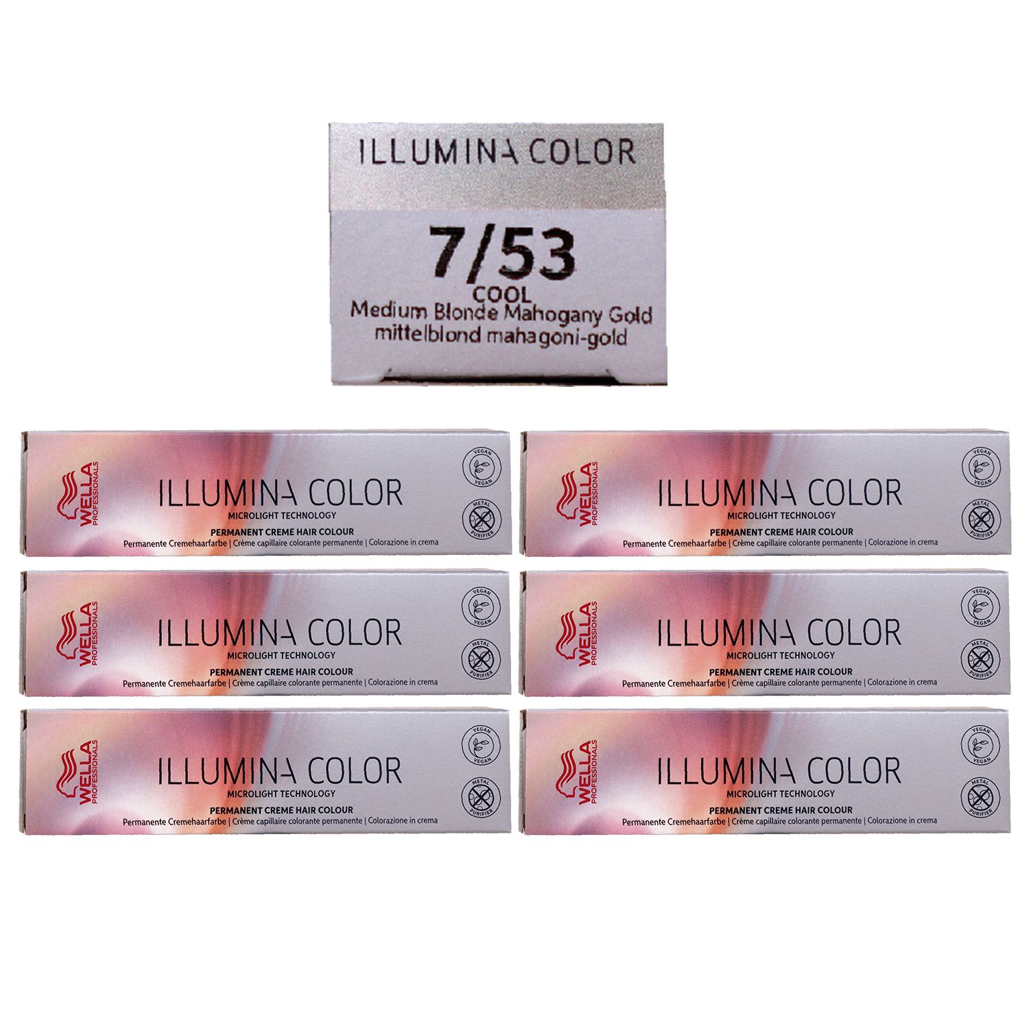 Wella Illumina 6 x 60 ml 7/53 mittelblond mahagoni gold Set
