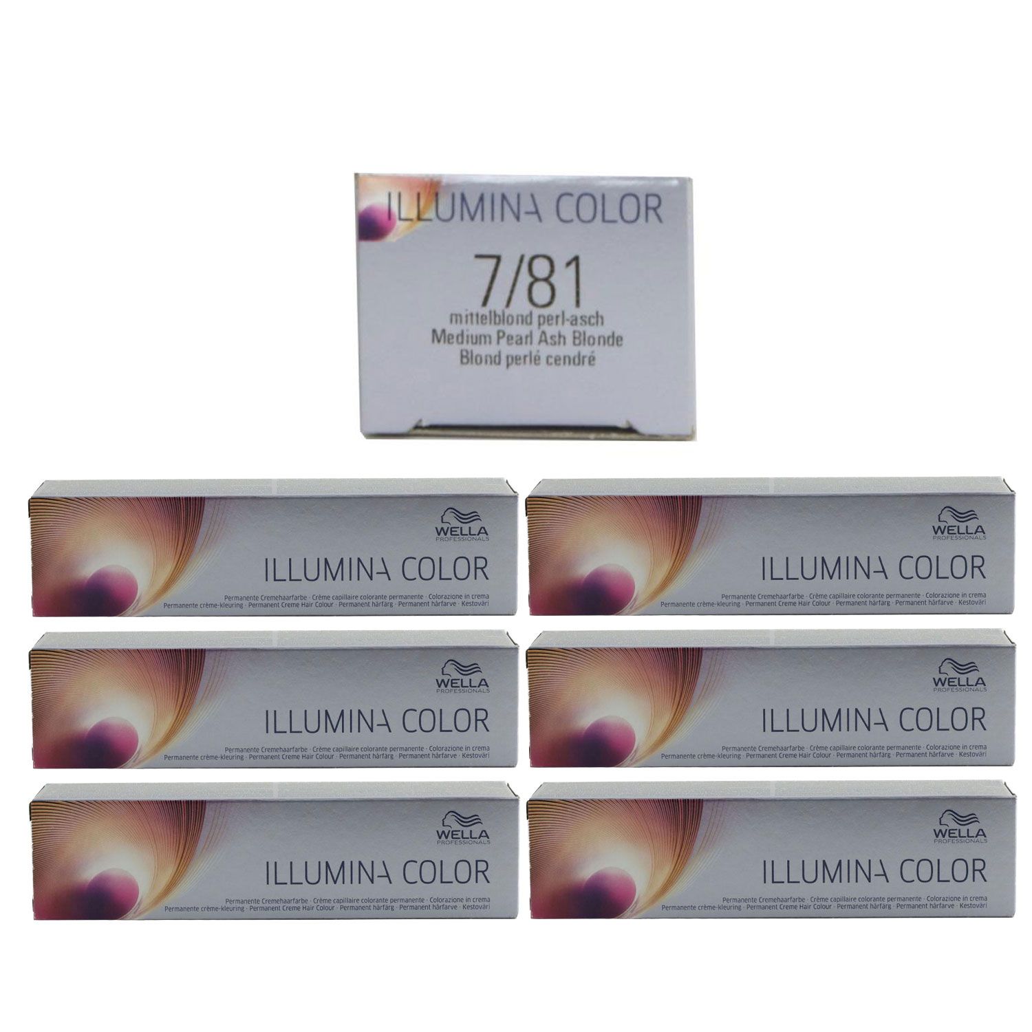 Wella Illumina 6 x 60 ml 7/81 mittelblond perl asch Set