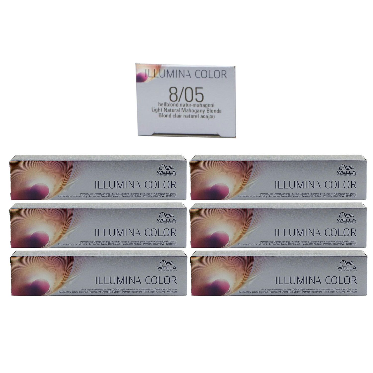 Wella Illumina 6 x 60 ml 8/05 hellblond natur mahagoni Set