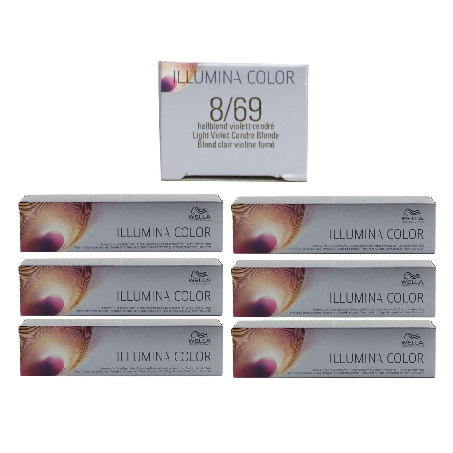 Wella Illumina 6 x 60 ml 8/69 hellblond violett cendre Set