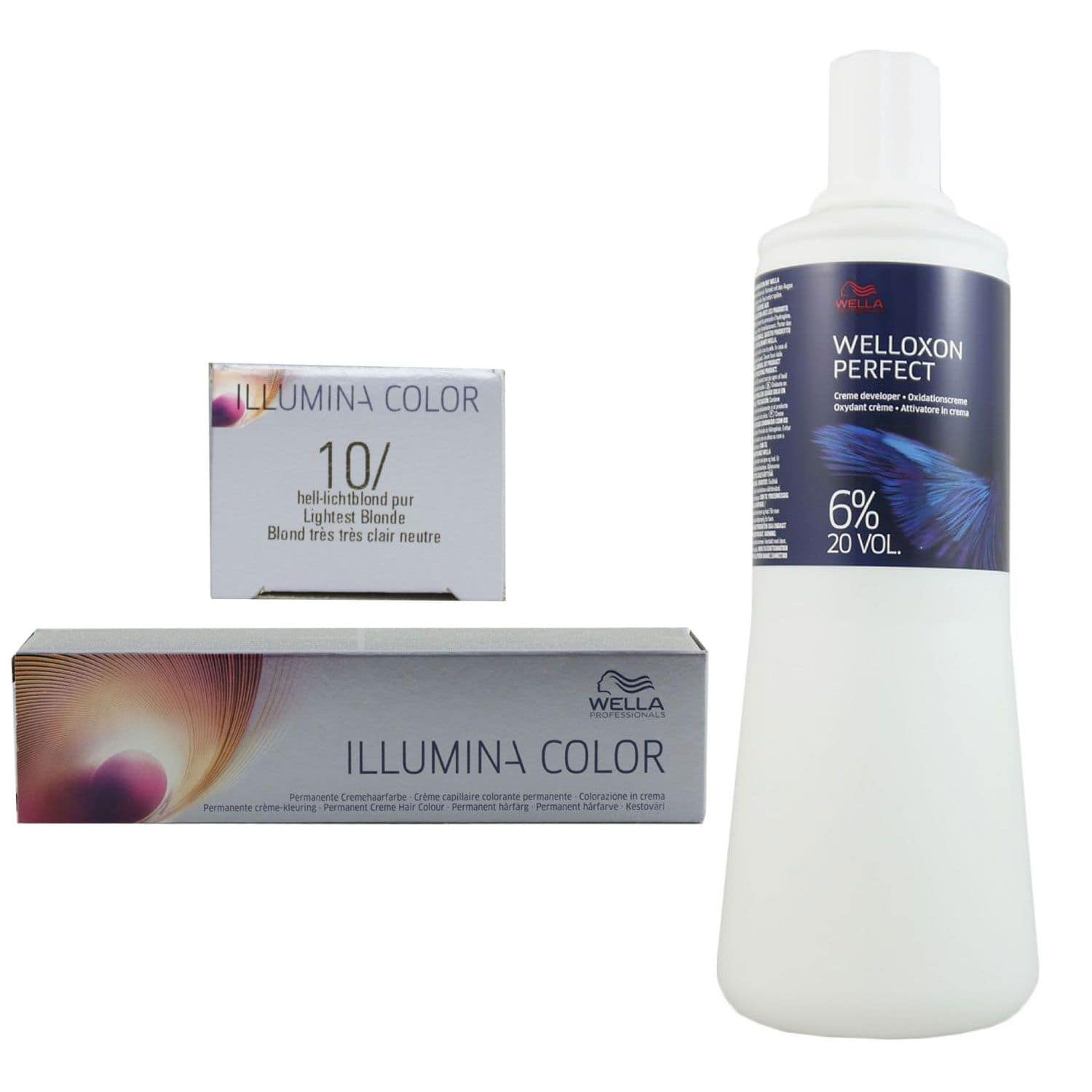 Wella Illumina 60 ml 10/ hell lichtblond & 1000 ml 6 % Entwickler Set