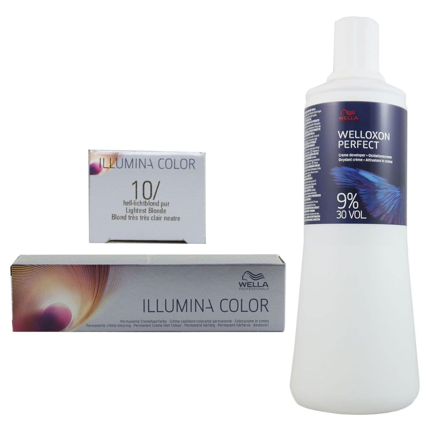 Wella Illumina 60 ml 10/ hell lichtblond & 1000 ml 9 % Entwickler Set