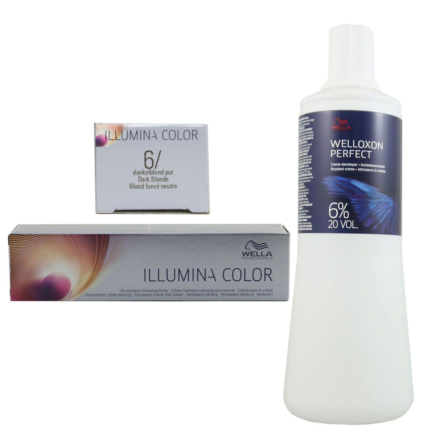 Wella Illumina 60 ml 6/ dunkelblond & 1000 ml 6 % Entwickler Set