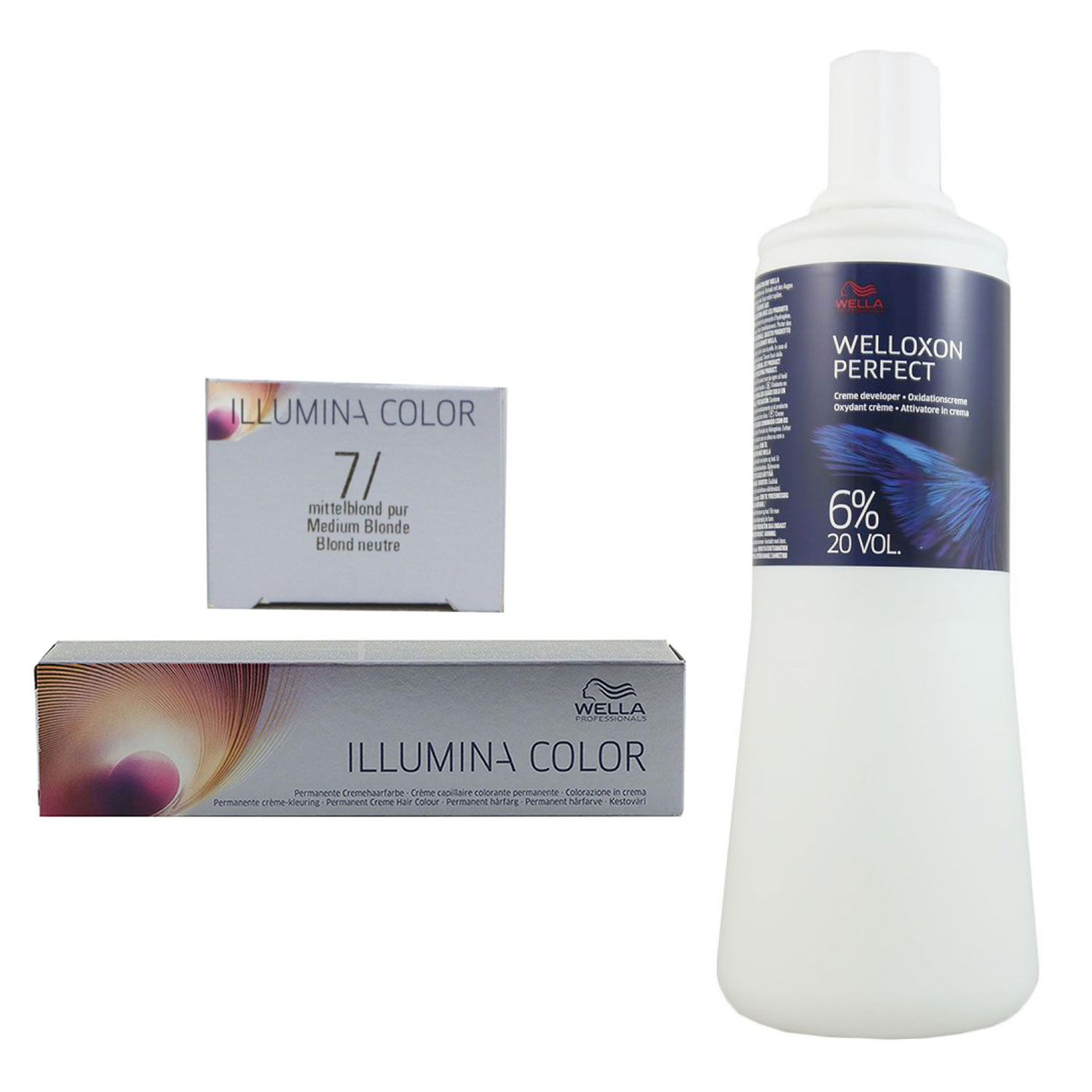 Wella Illumina 60 ml 7/ mittelblond & 1000 ml 6 % Entwickler Set