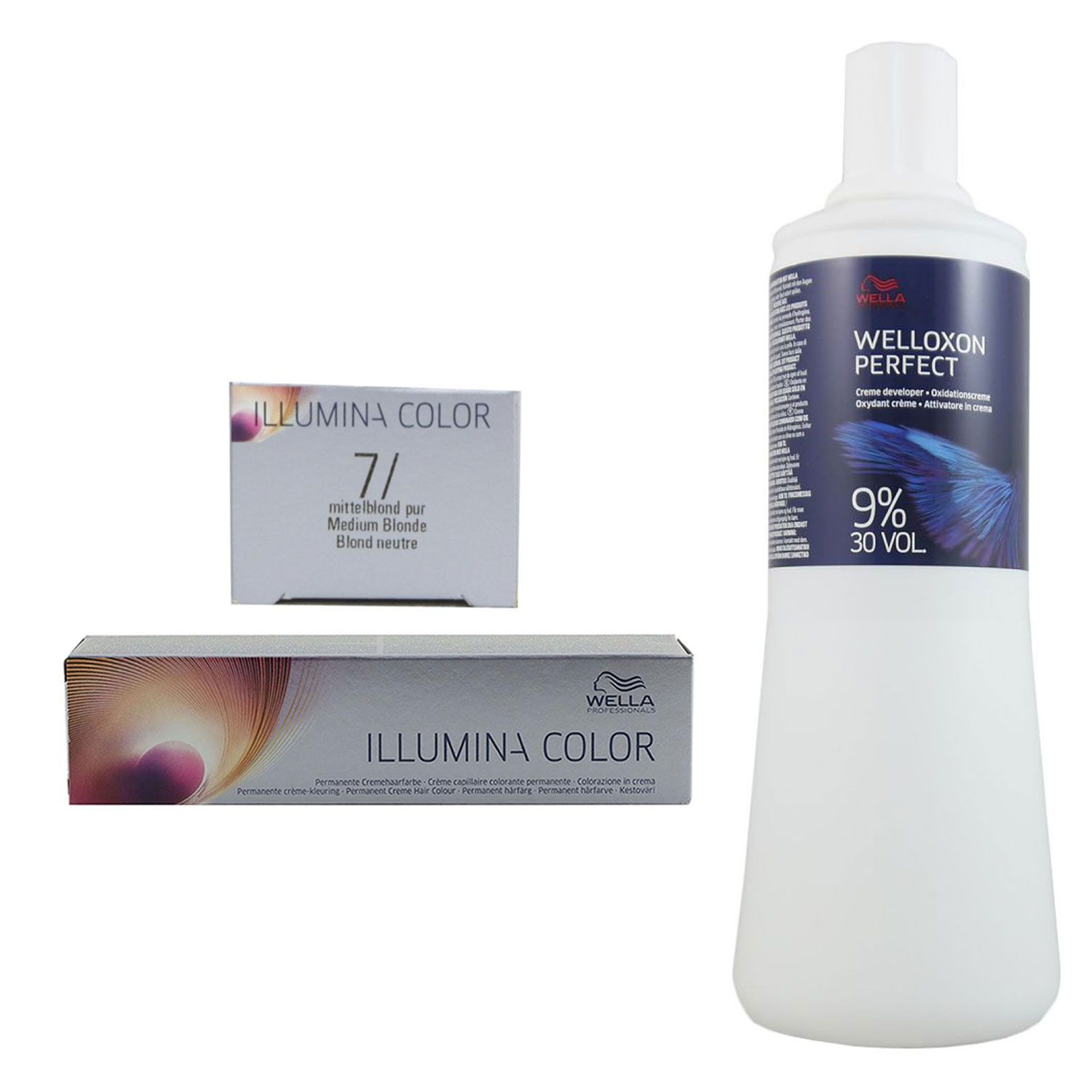 Wella Illumina 60 ml 7/ mittelblond & 1000 ml 9 % Entwickler Set