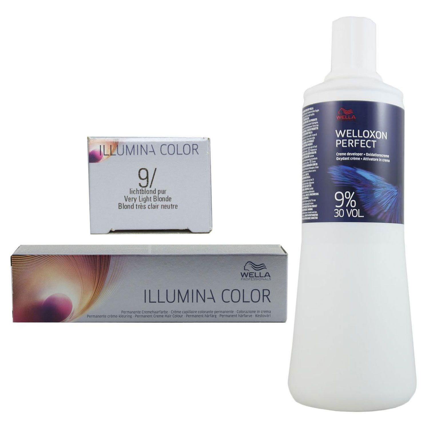 Wella Illumina 60 ml 9/ lichtblond & 1000 ml 9 % Entwickler Set