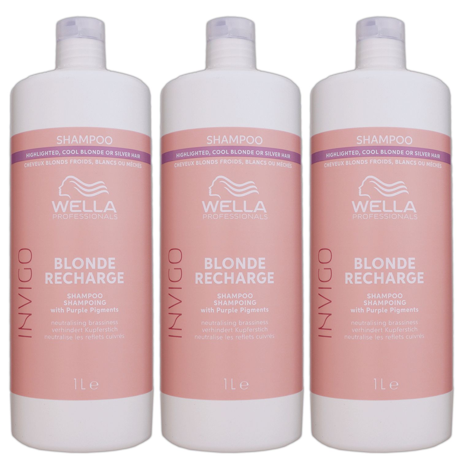 Wella Invigo Blonde Recharge 3 x 1000 ml Shampoo farbauffrischendes Blondshampoo Set