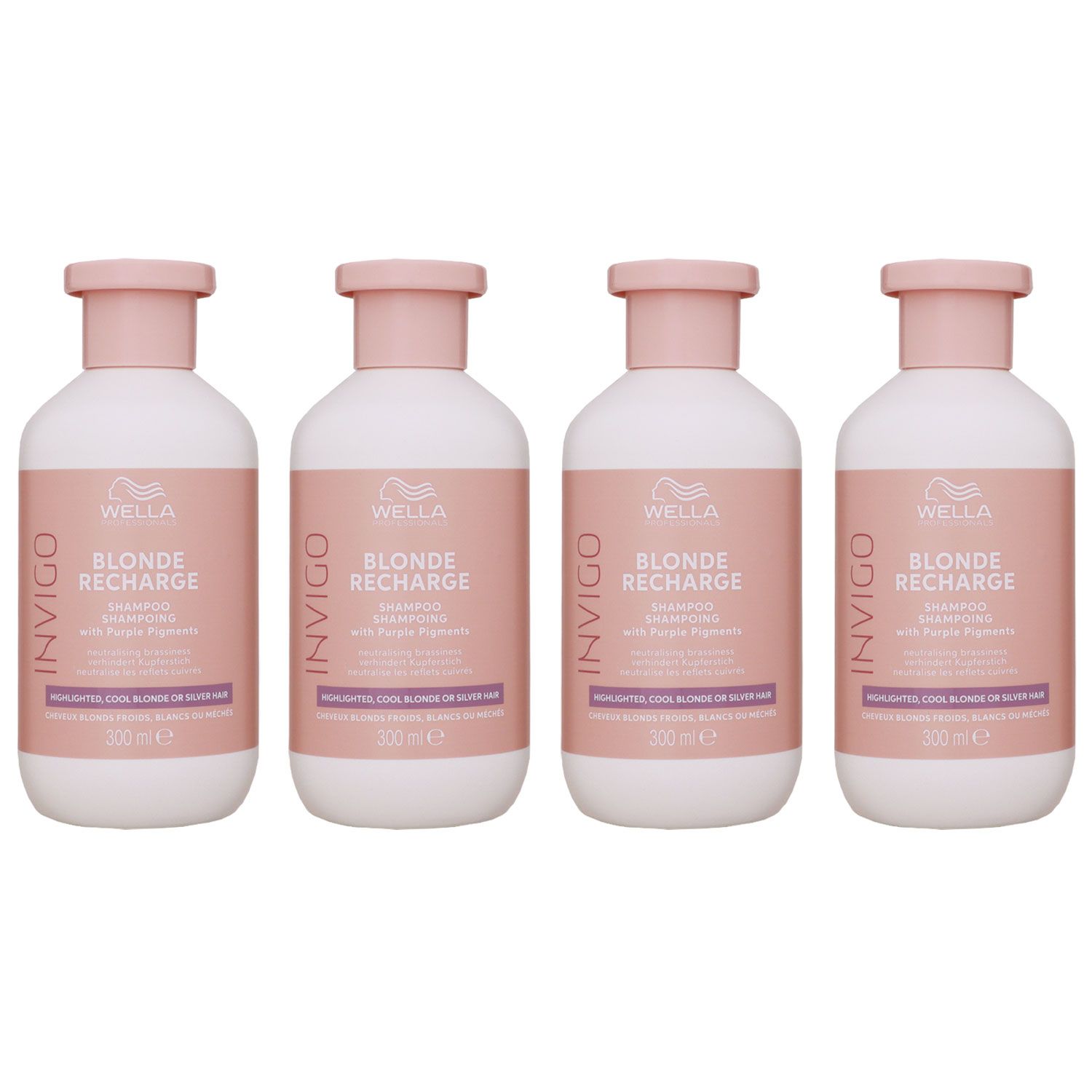 Wella Invigo Blonde Recharge 4 x 300 ml Haarshampoo Silbershampoo Set