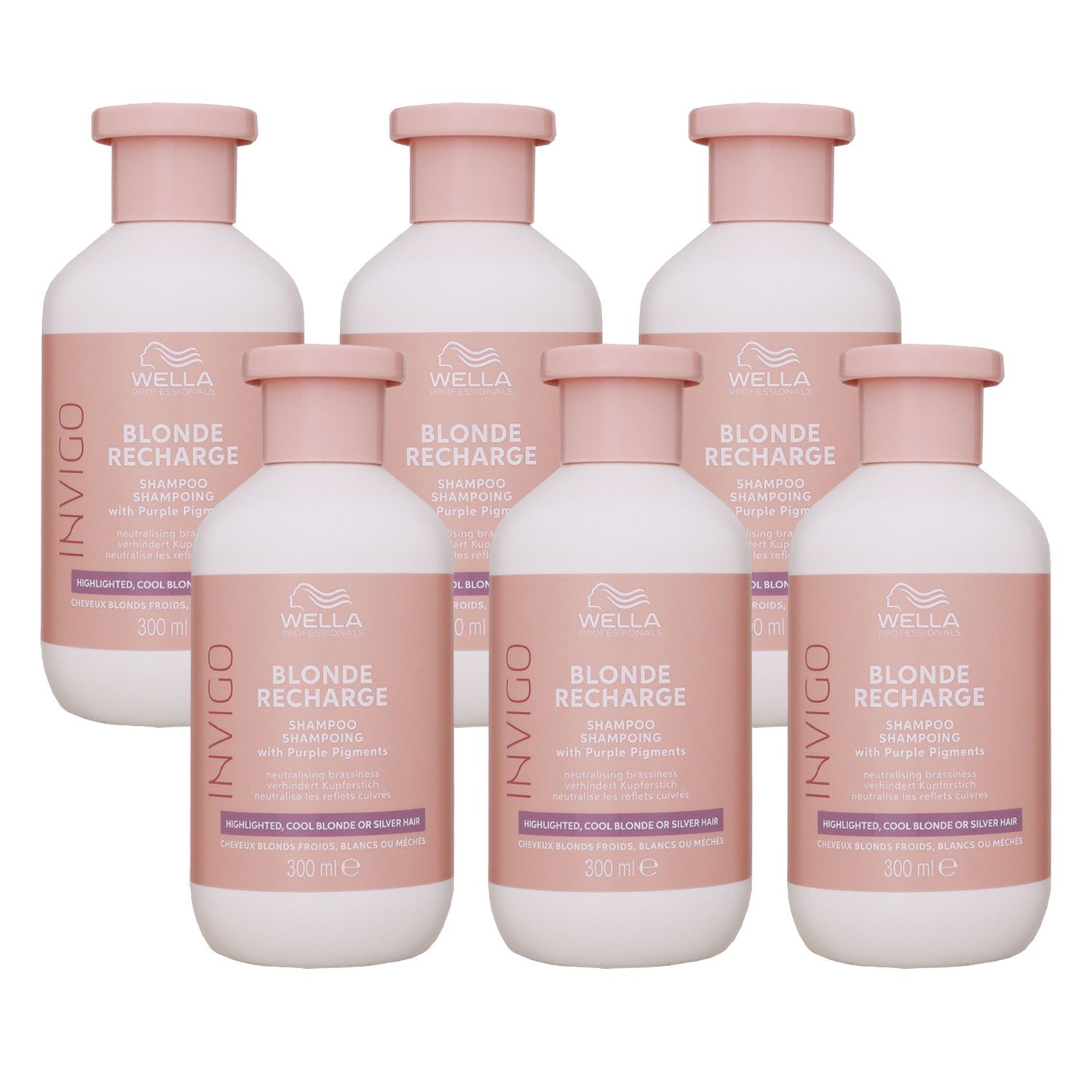 Wella Invigo Blonde Recharge 6 x 300 ml Haarshampoo Silbershampoo Set