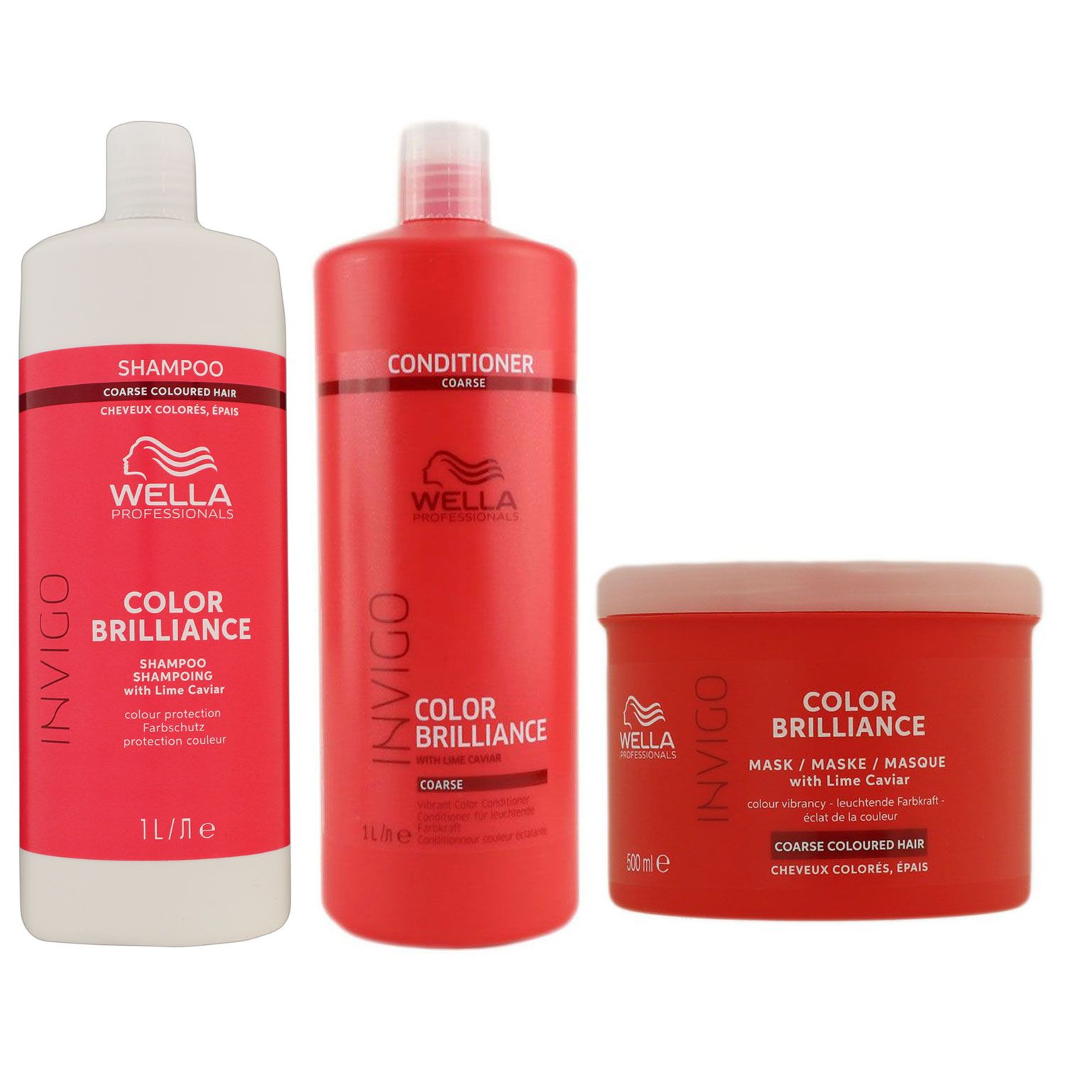 Wella Invigo Color Brilliance Coarse Shampoo & Conditioner 1000 ml & Maske 500 ml Set