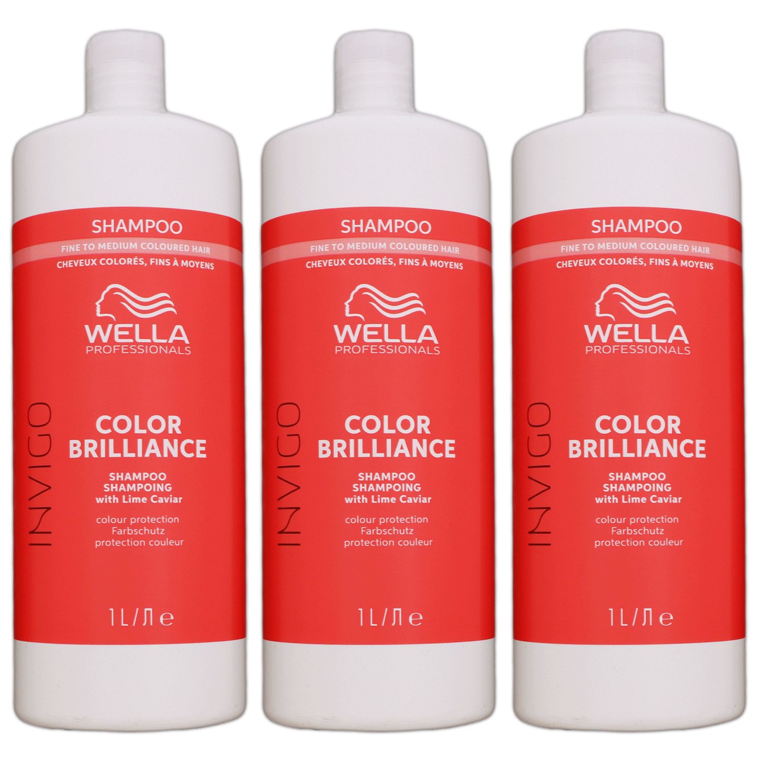 Wella Invigo Color Brilliance Shampoo 3 x 1000 ml feines normales coloriertes Haar Set
