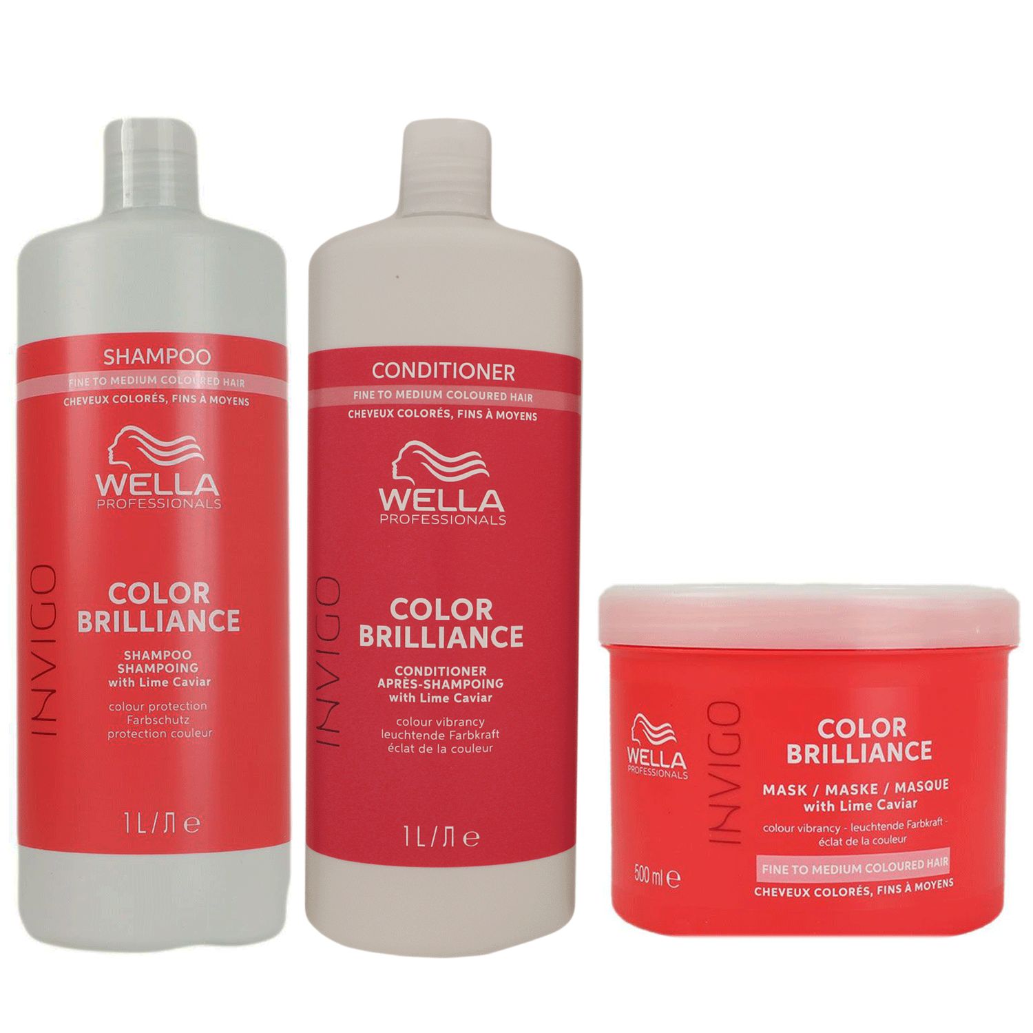 Wella Invigo Color Brilliance Shampoo & Conditioner 1000 ml & Maske 500 ml f�r feines coloriertes Ha
