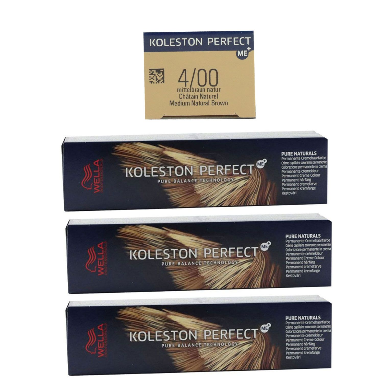 Wella Koleston 3 x 60 ml 4/00 mittelbraun natur Set