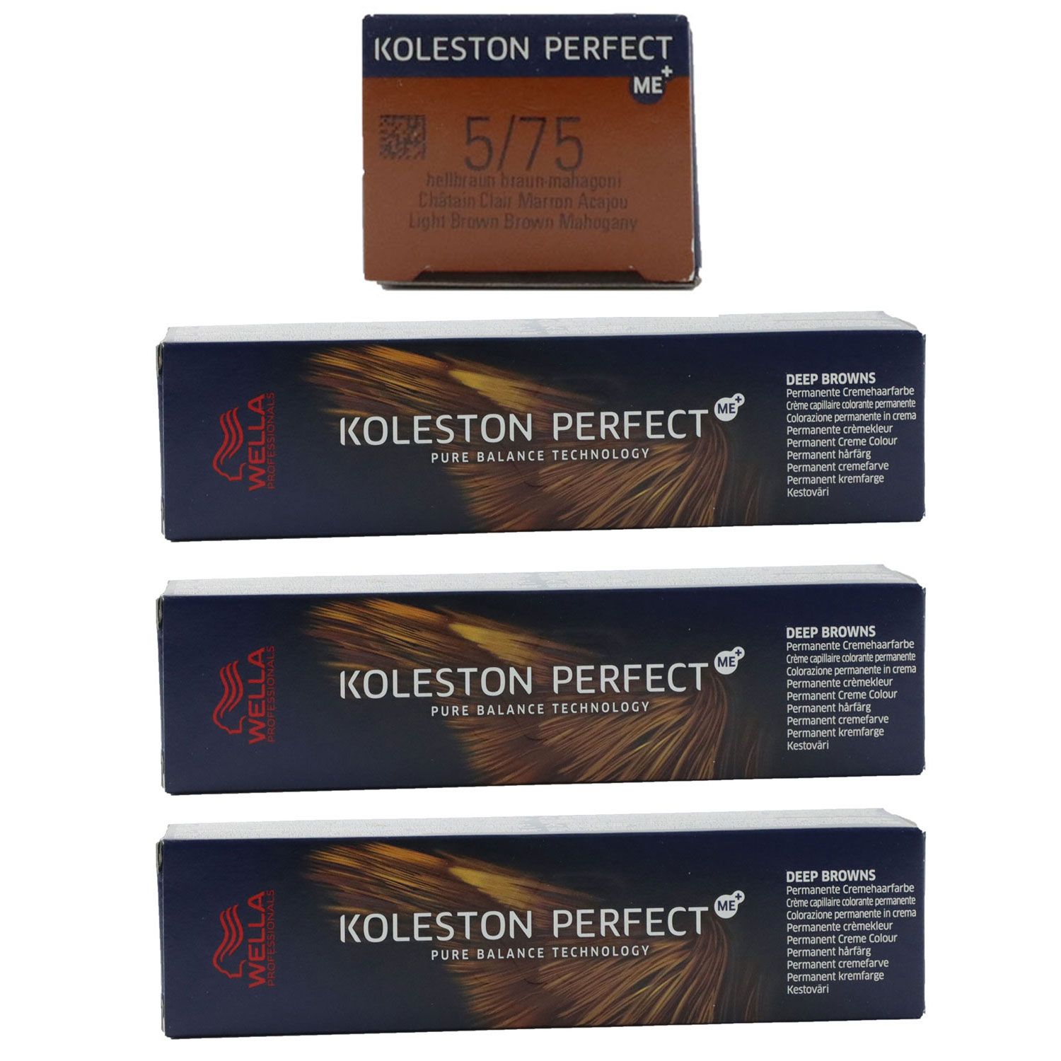 Wella Koleston 3 x 60 ml 5/75 hellbraun braun-mahagoni Set
