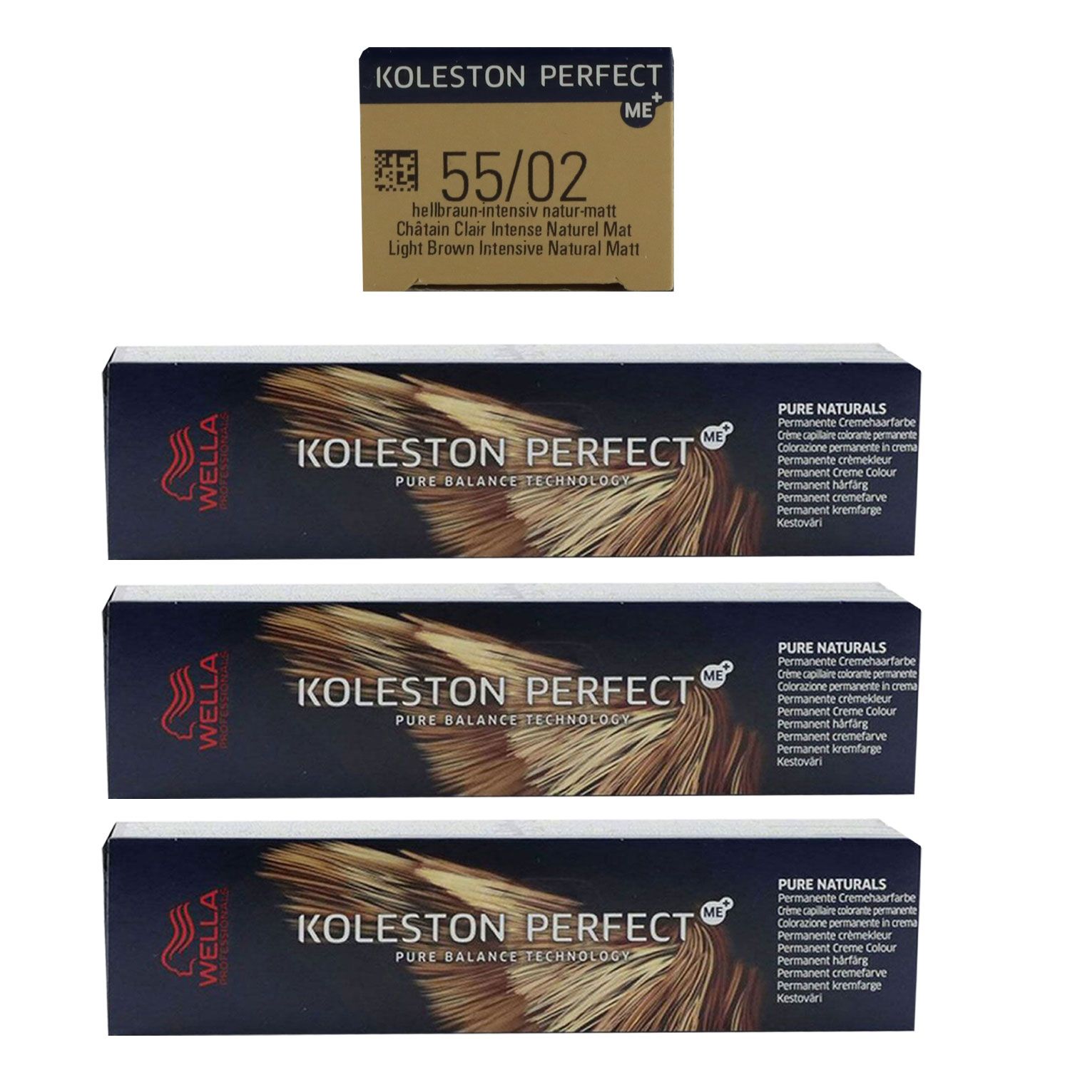 Wella Koleston 3 x 60 ml 55/02 hellbraun intensiv natur matt Set