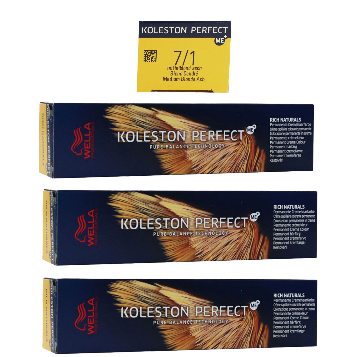 Wella Koleston 3 x 60 ml 7/1 mittelblond asch Set