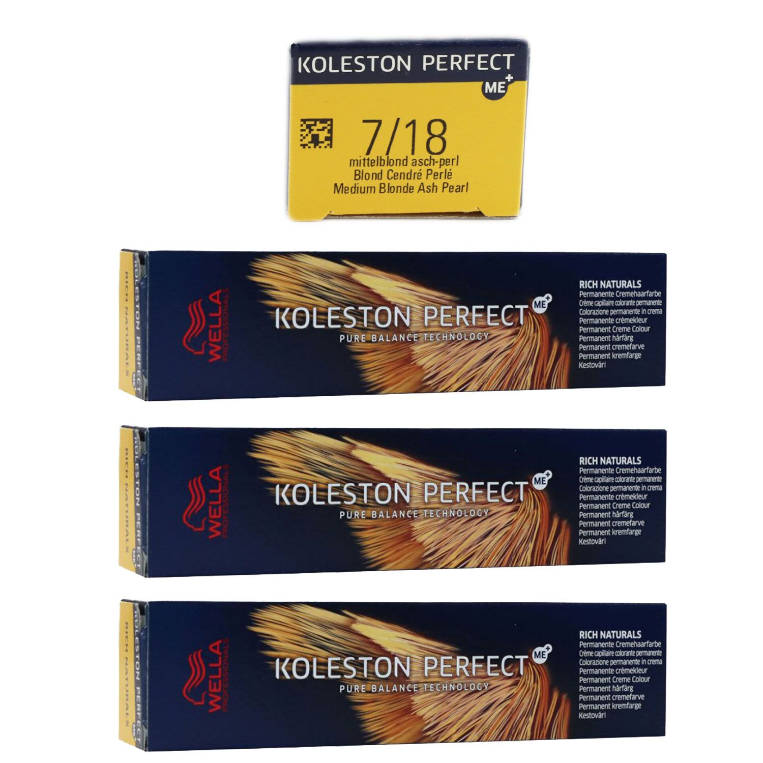 Wella Koleston 3 x 60 ml 7/18 mittelblond asch pearl Set