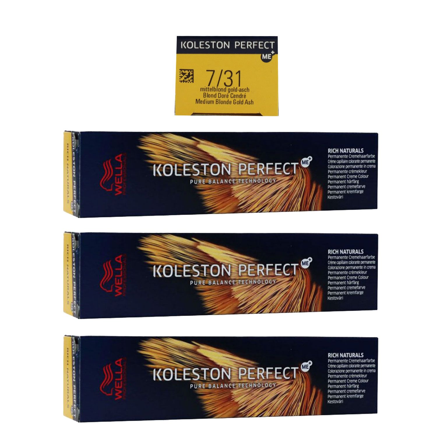 Wella Koleston 3 x 60 ml 7/31 mittelblond gold asch Set