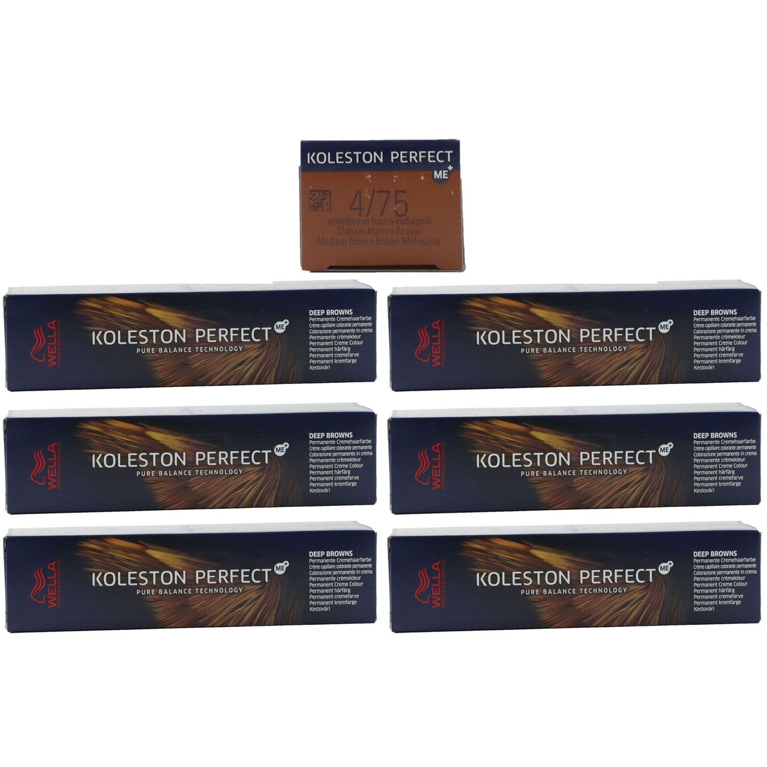Wella Koleston 6 x 60 ml 4/75 mittelbraun braun-mahagoni Set