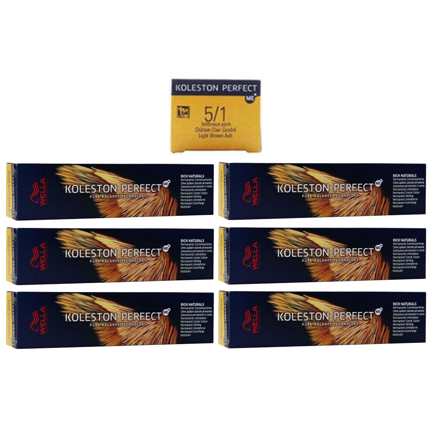 Wella Koleston 6 x 60 ml 5/1 hellbraun asch Set