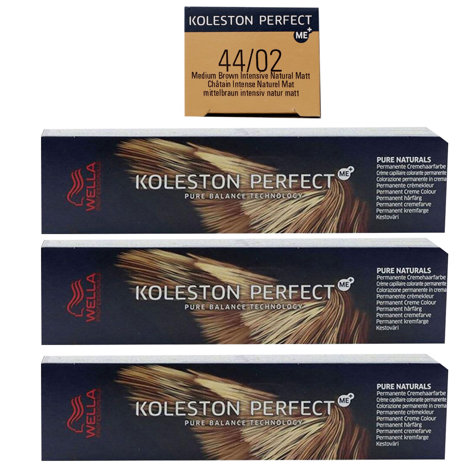 Wella Koleston Perfect ME Pure Naturals 3 x 60 ml 44/02 mittelbraun intensiv natur matt Set