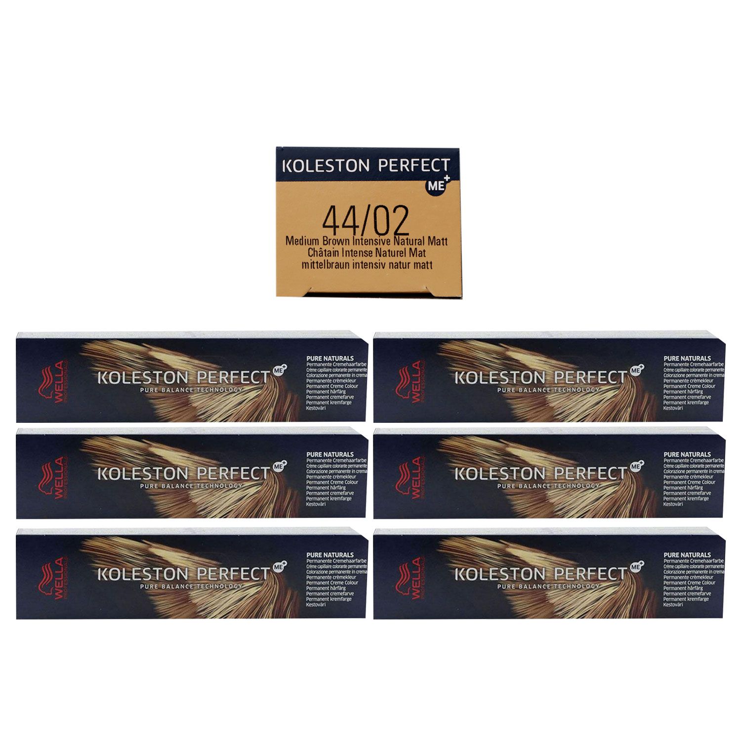 Wella Koleston Perfect ME Pure Naturals 6 x 60 ml 44/02 mittelbraun intensiv natur matt Set