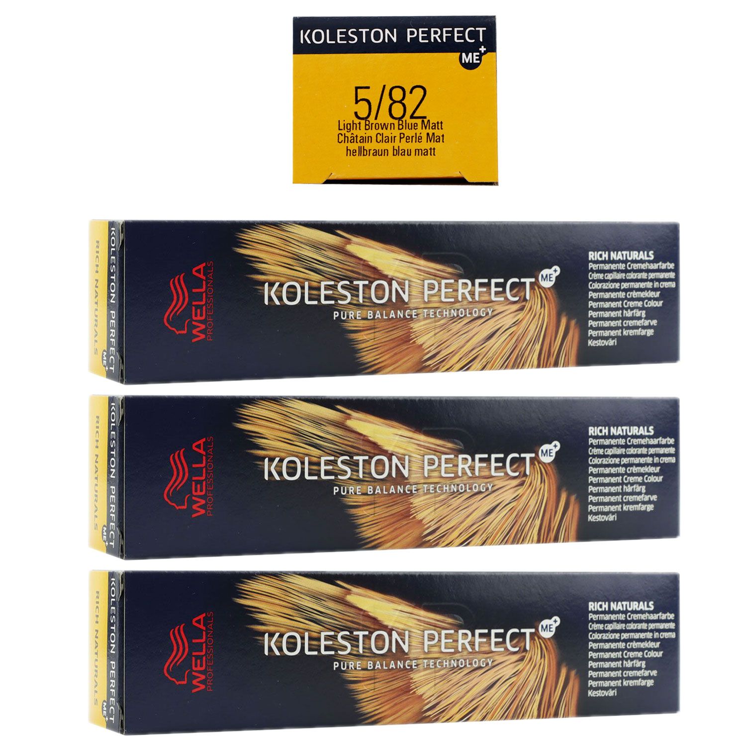 Wella Koleston Perfect ME Rich Naturals 3 x 60 ml 5/82 hellbraun perl matt Set