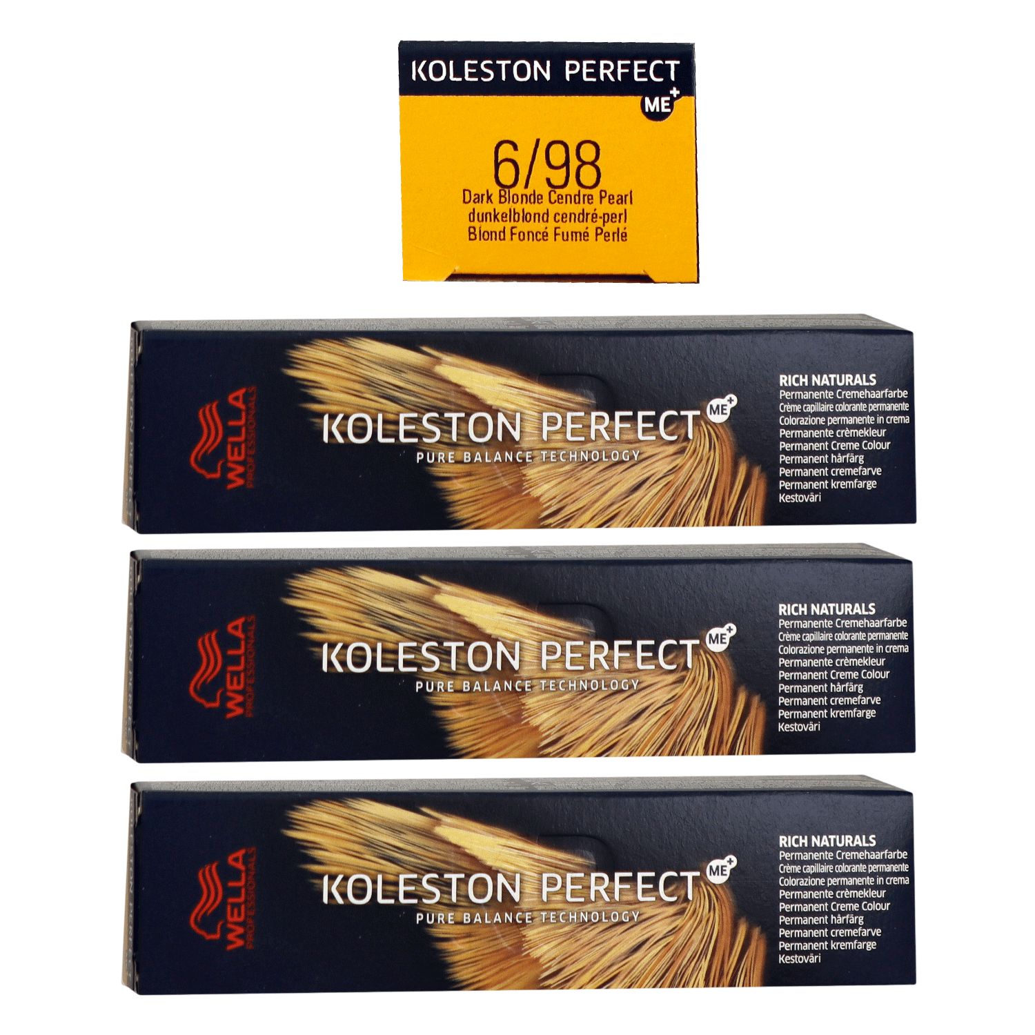 Wella Koleston Perfect ME Rich Naturals 3 x 60 ml 6/98 dunkelblond cendre pearl Set