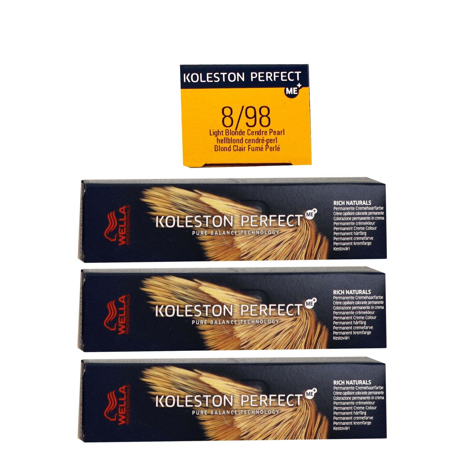 Wella Koleston Perfect ME Rich Naturals 3 x 60 ml 8/98 hellblond cendre pearl Set