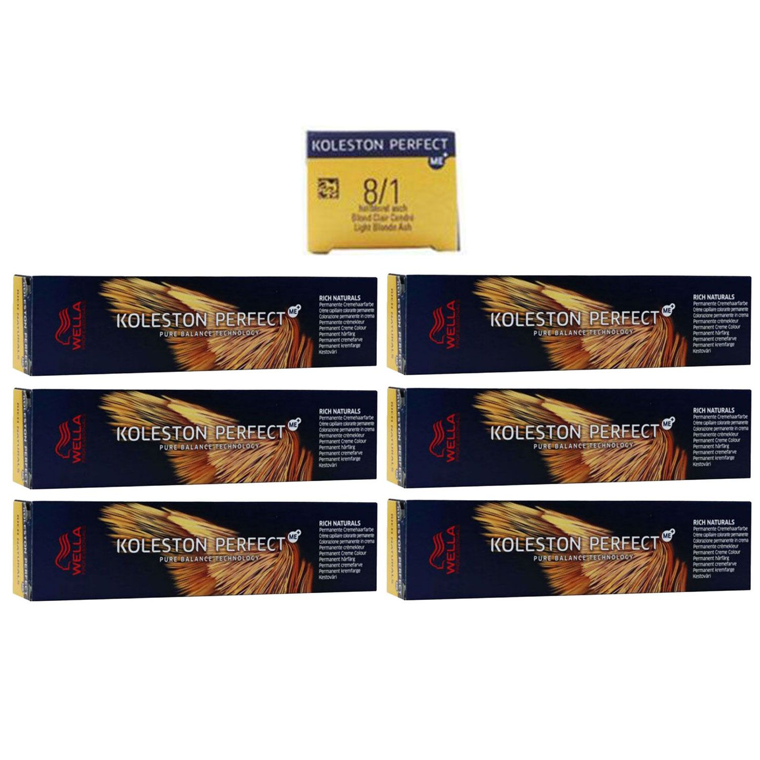 Wella Koleston Perfect ME Rich Naturals 6 x 60 ml 8/1 hellblond asch Set