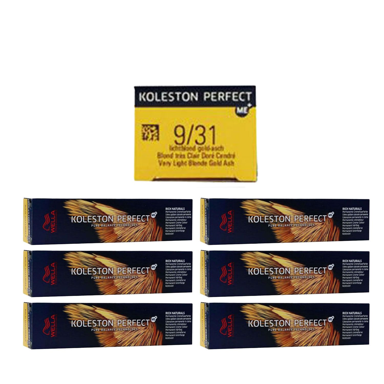 Wella Koleston Perfect ME Rich Naturals 6 x 60 ml 9/31 lichtblond gold asch Set