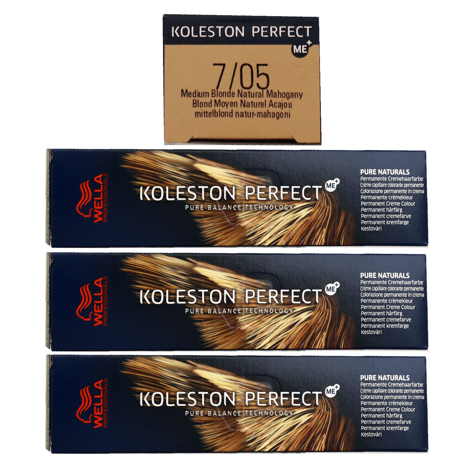 Wella Koleston Perfect Pure Naturals 3 x 60 ml 7/05 mittelblond natur mahagoni Set