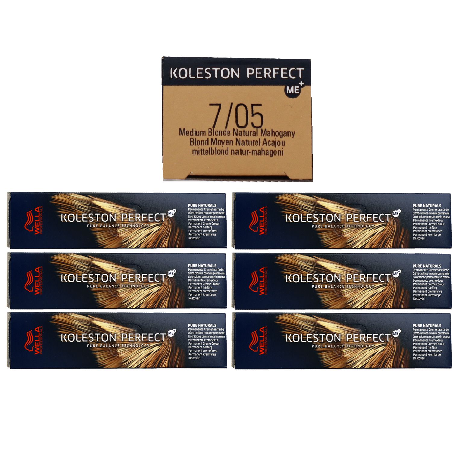 Wella Koleston Perfect Pure Naturals 6 x 60 ml 7/05 mittelblond natur mahagoni Set