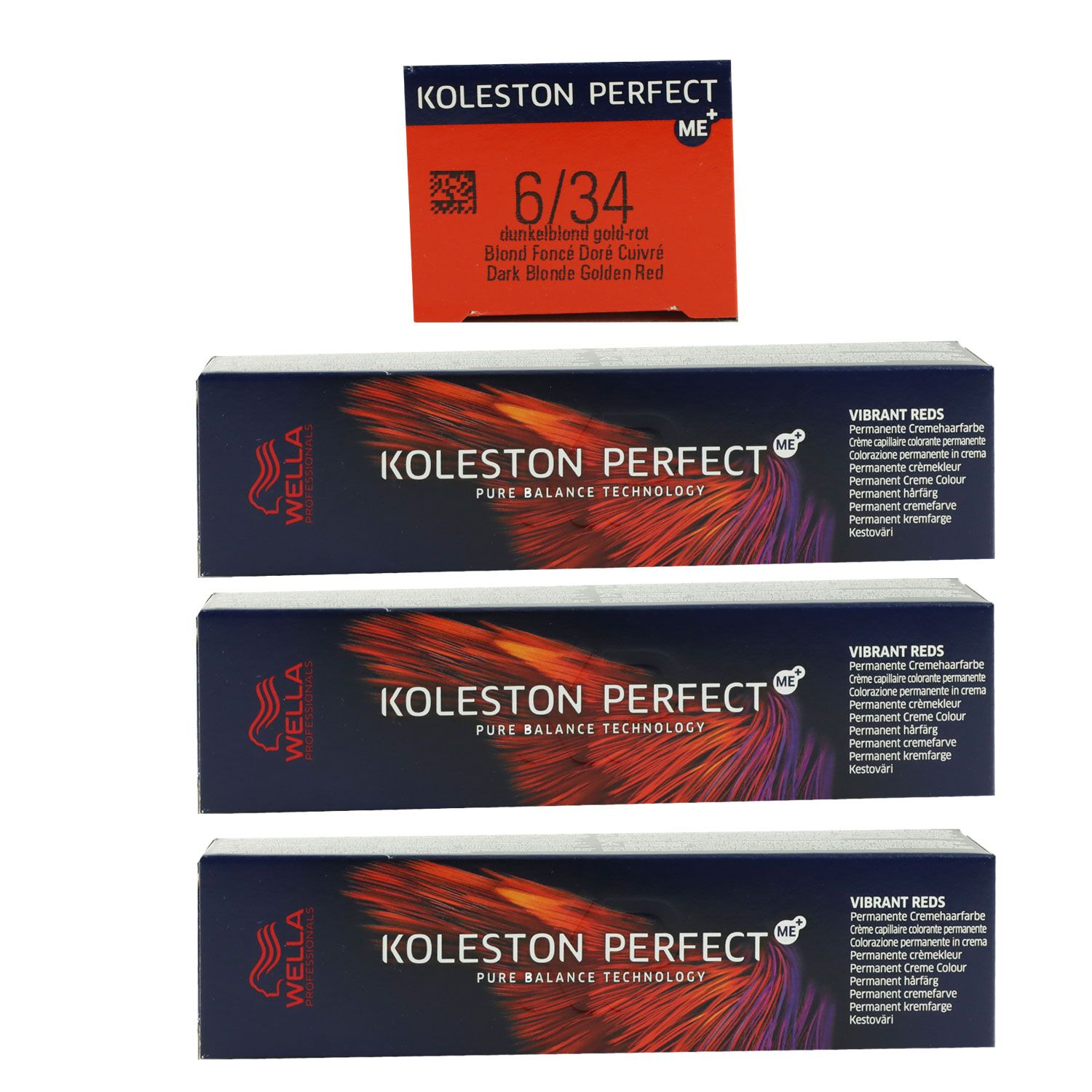 Wella Koleston Vibrant Reds 3 x 60 ml 6/34 dunkelblond gold rot Set