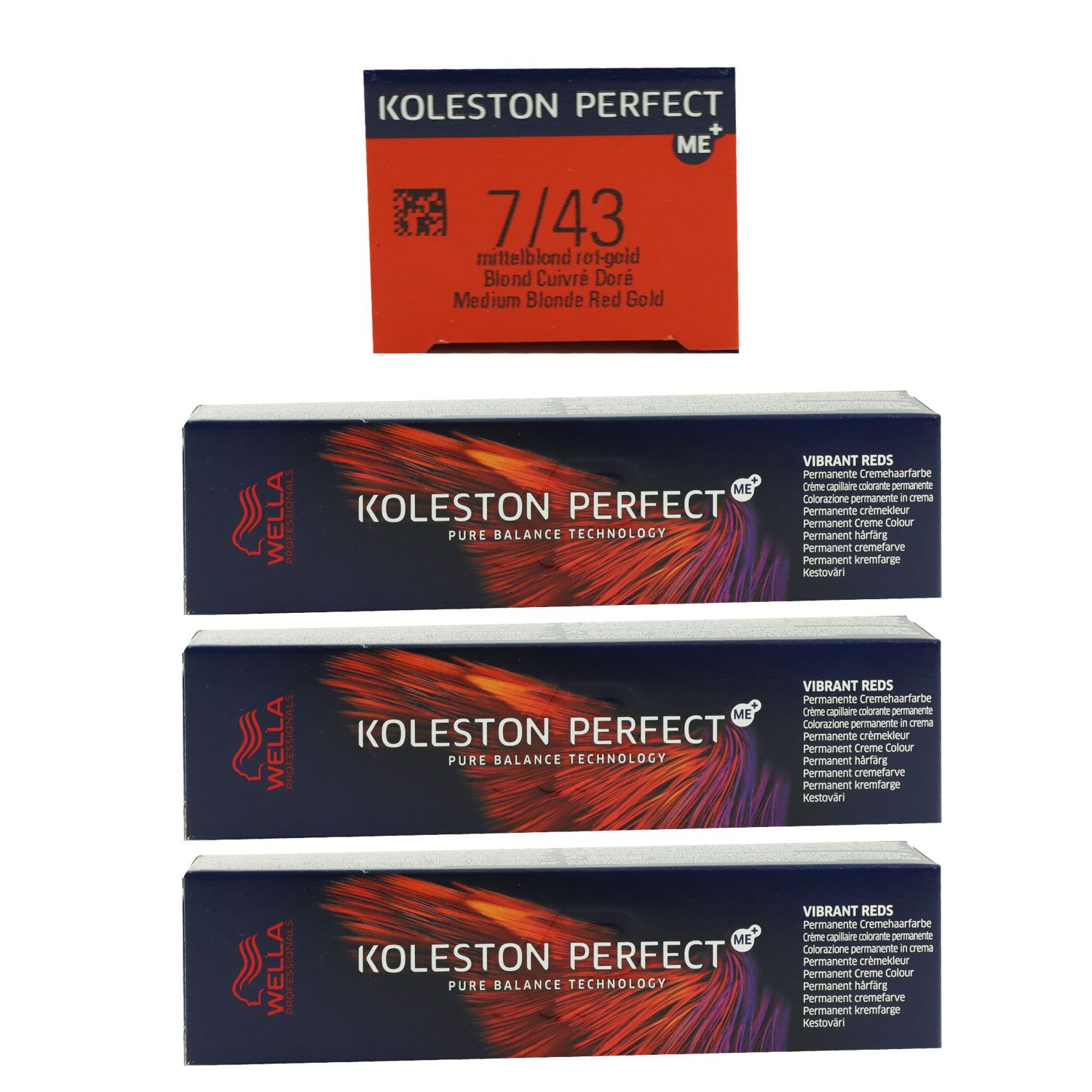 Wella Koleston Vibrant Reds 3 x 60 ml 7/43 mittelblond rot gold Set