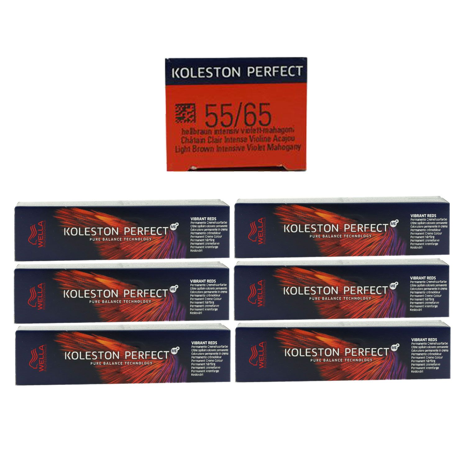 Wella Koleston Vibrant Reds 6 x 60 ml 55/65 hellbraun intensiv violett mahagoni Set