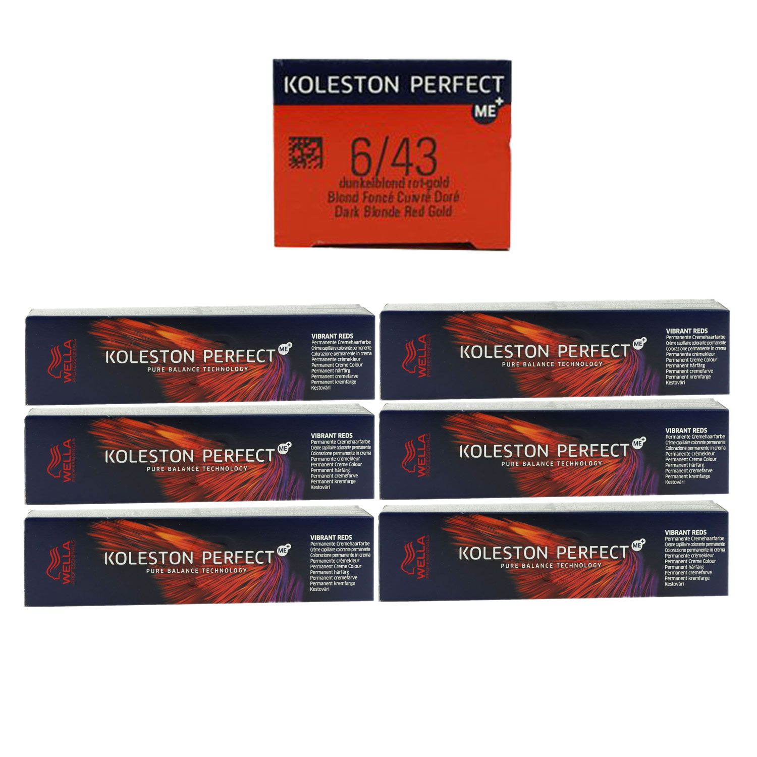 Wella Koleston Vibrant Reds 6 x 60 ml 6/43 dunkelblond rotgold Set