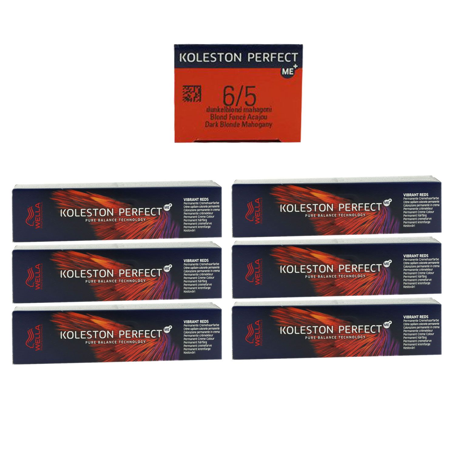 Wella Koleston Vibrant Reds 6 x 60 ml 6/5 dunkelblond mahagoni Set