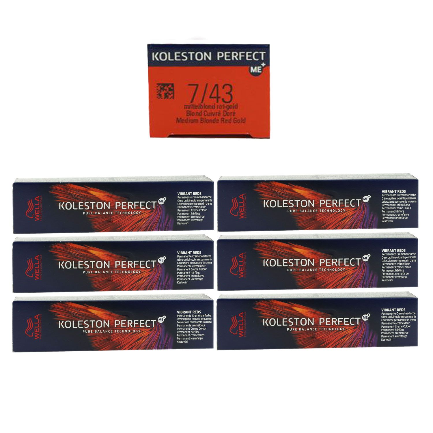 Wella Koleston Vibrant Reds 6 x 60 ml 7/43 mittelblond rot gold Set